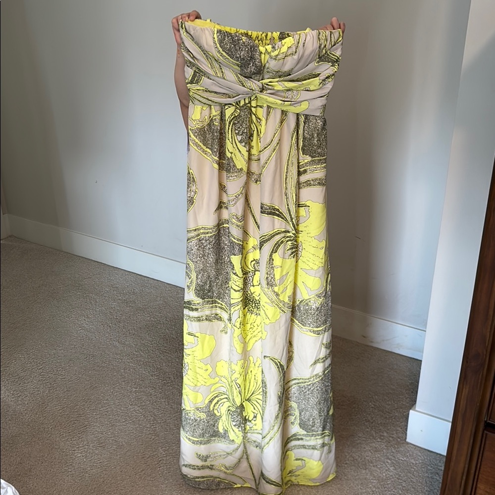 Jessica simpson Floral Yellow Lime and Gray Nude Women's strapless dress